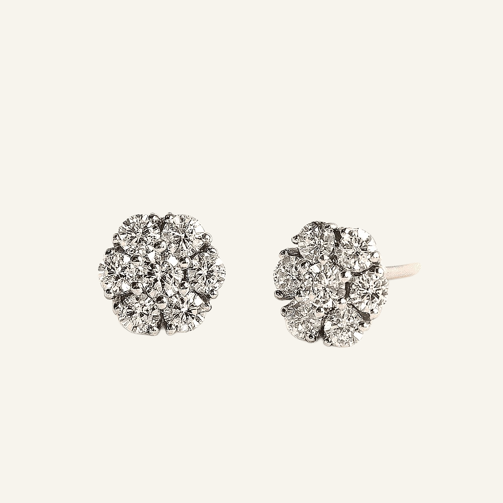 18k Diamond Floral Cluster Earrings - Image 1