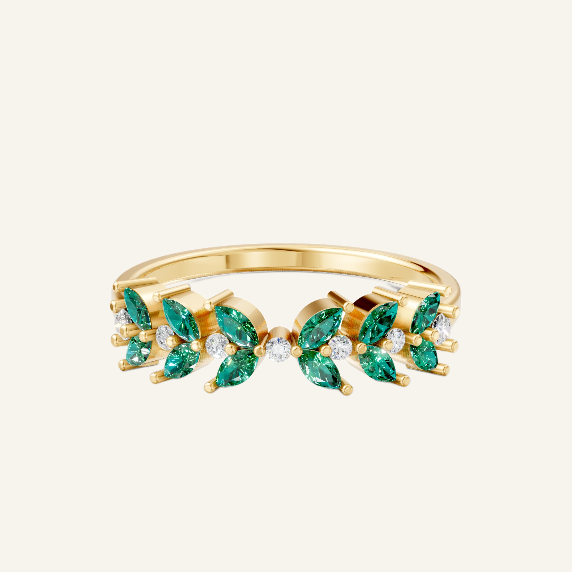 18k Natural Emerald Leaf Ring - Image 1