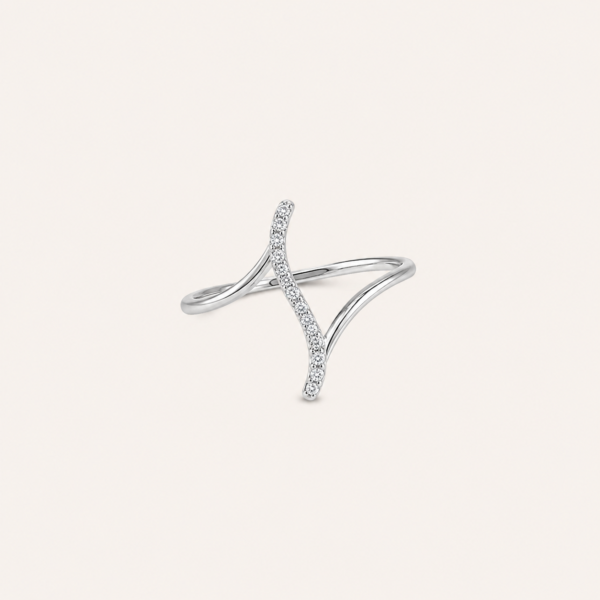 18K White Gold Diamond Wave Ring