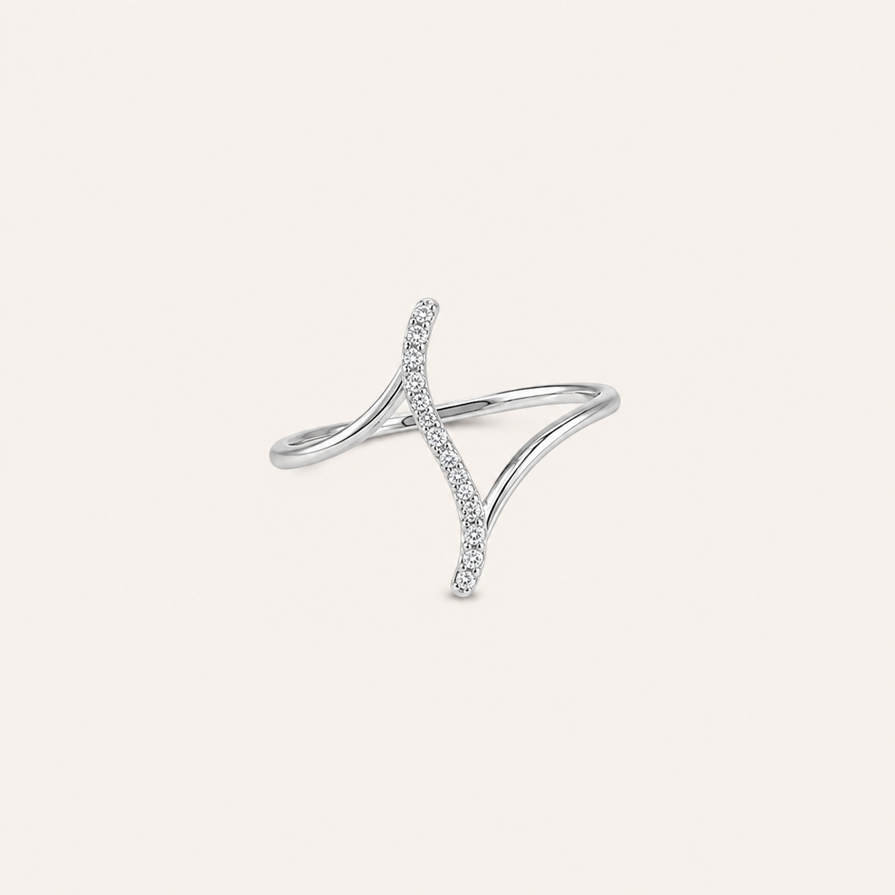 18K White Gold Diamond Wave Ring - Image 1